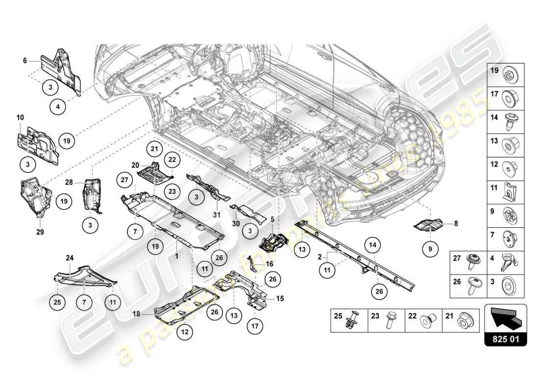 lamborghini urus performante (2023) unterbodenverkleidung teilediagramm