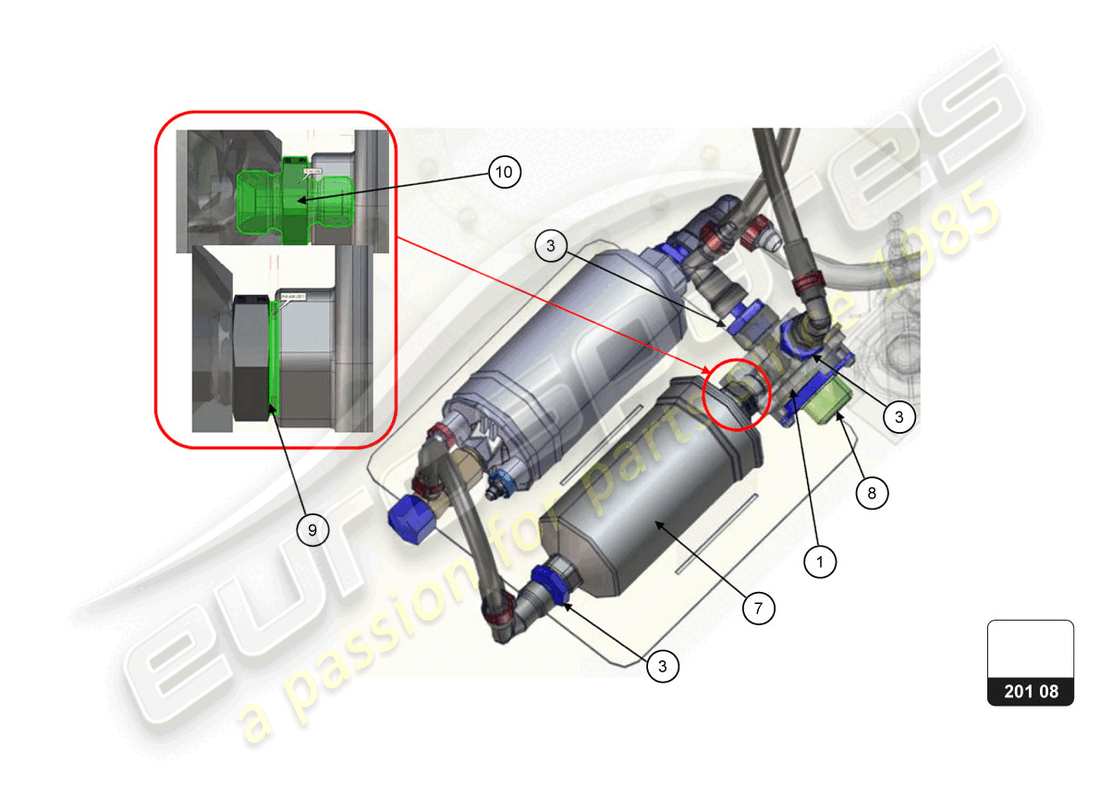 lamborghini super trofeo evo (2018) kit upgrade kraftstofftank teilediagramm