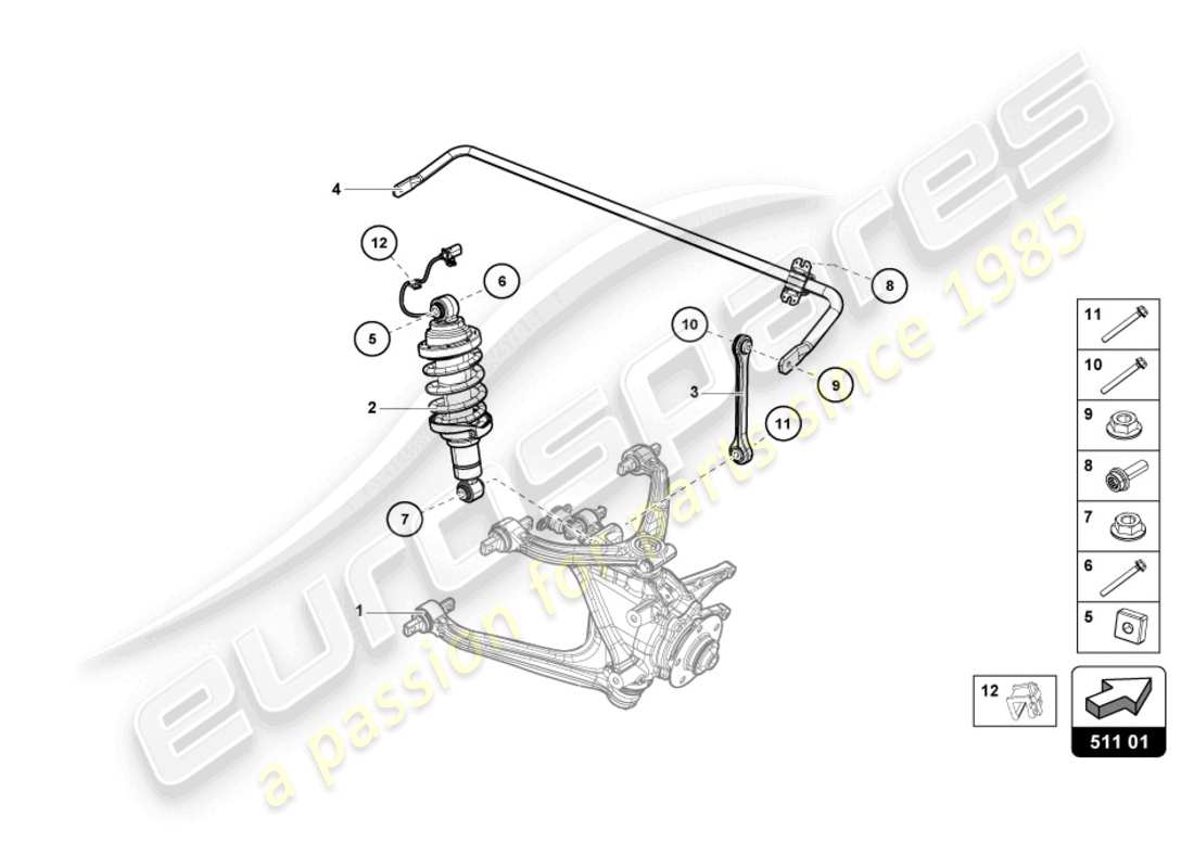 lamborghini evo coupe (2022) stoßdämpfer hinten, ersatzteildiagramm