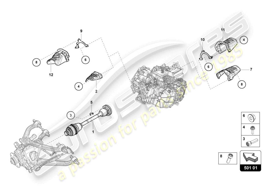 lamborghini evo coupe (2021) achswelle hinten ersatzteildiagramm
