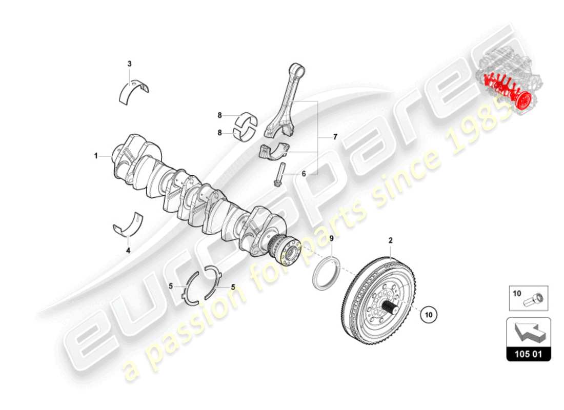 lamborghini revuelto coupe (2024) kurbelwelle mit lagern ersatzteildiagramm