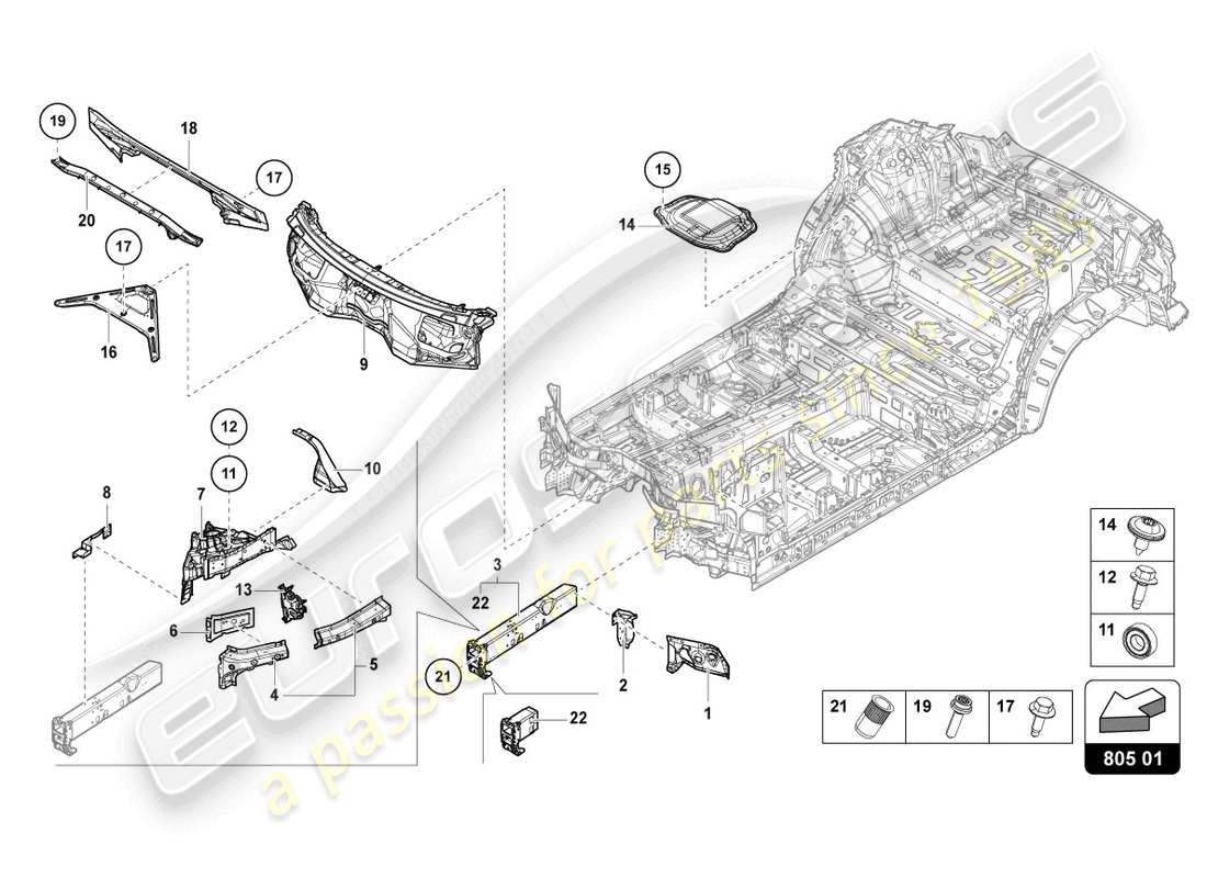 lamborghini urus (2021) unterboden vorne teilediagramm