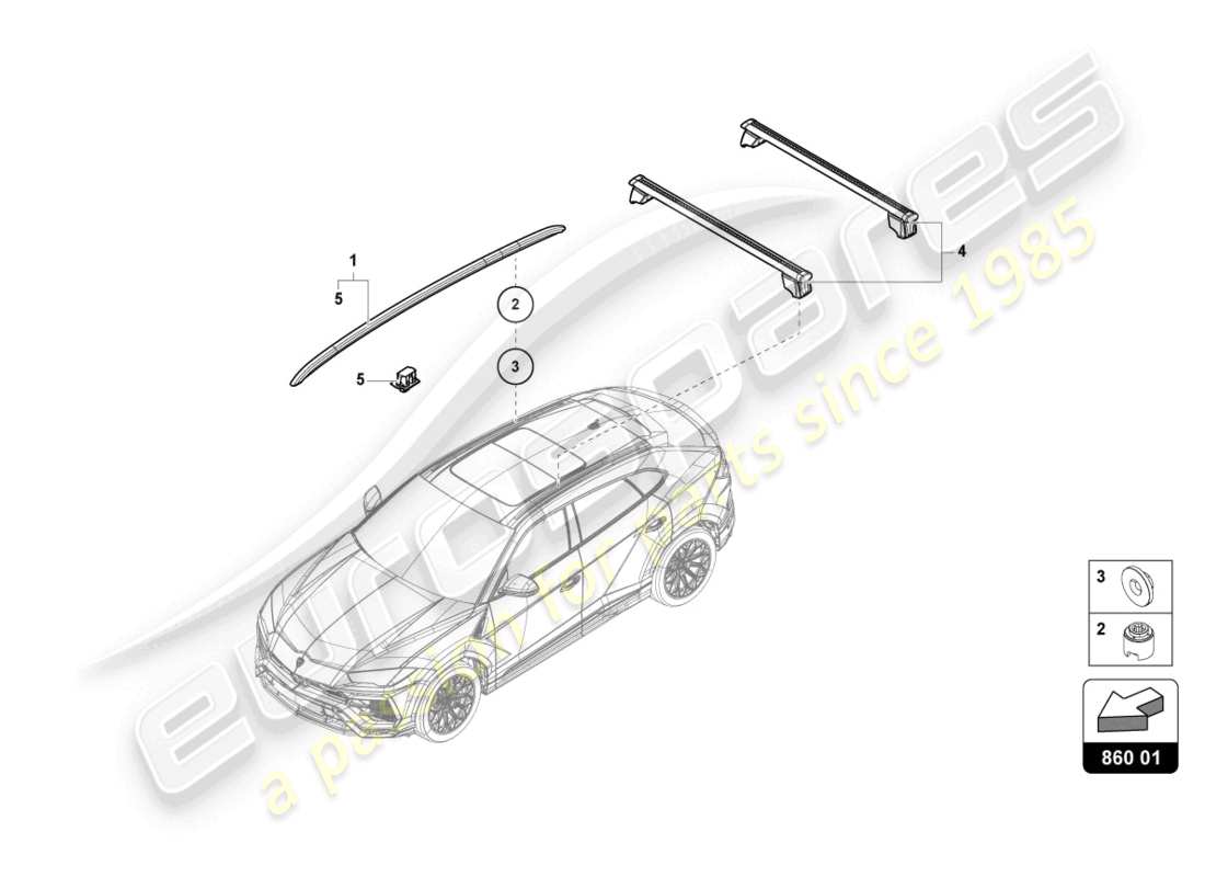 lamborghini urus (2021) dachreling vorne - ersatzteildiagramm