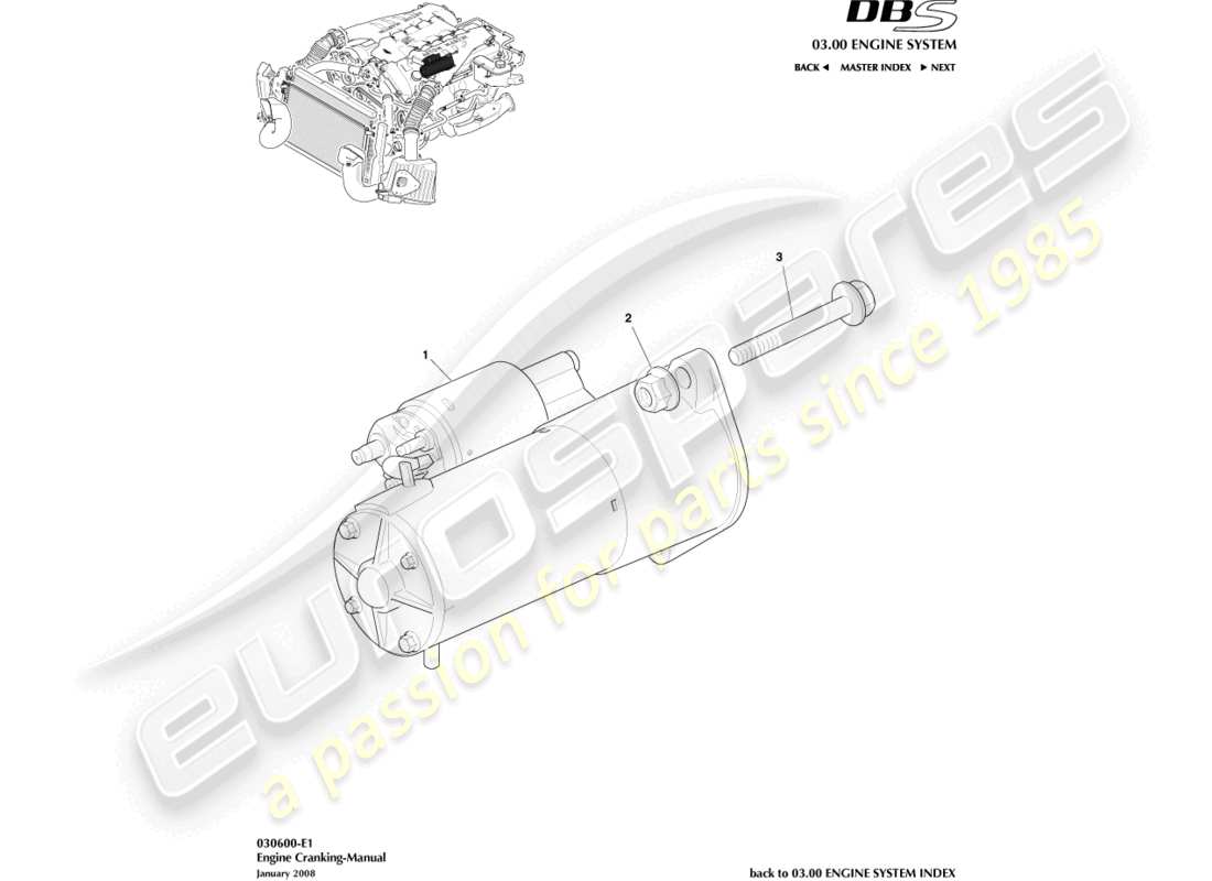 aston martin dbs (2010) anlasser, manuelles ersatzteildiagramm