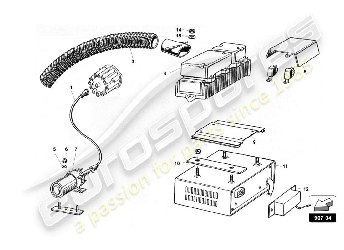 eine teilezeichnung aus dem lamborghini countach 25th anniversary (1989) teilekatalog