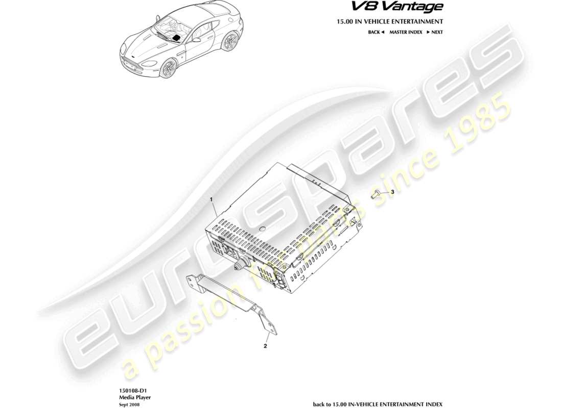 aston martin v8 vantage (2010) teilediagramm des media players