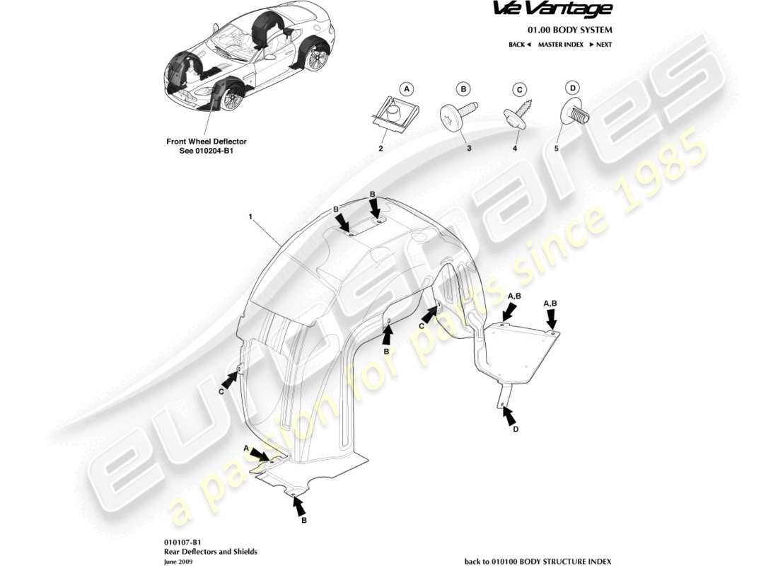 aston martin v12 vantage (2013) teilediagramm für hintere radkästen