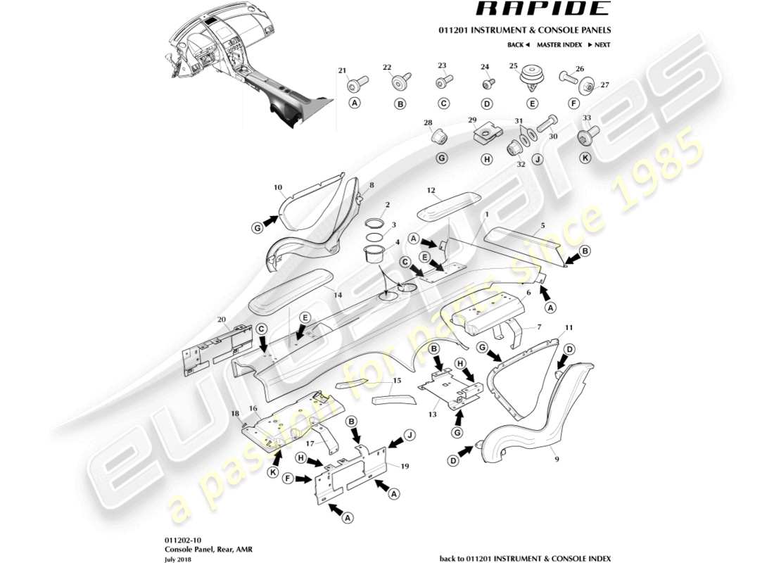 aston martin rapide (2011) heckkonsole, amr-ersatzteildiagramm