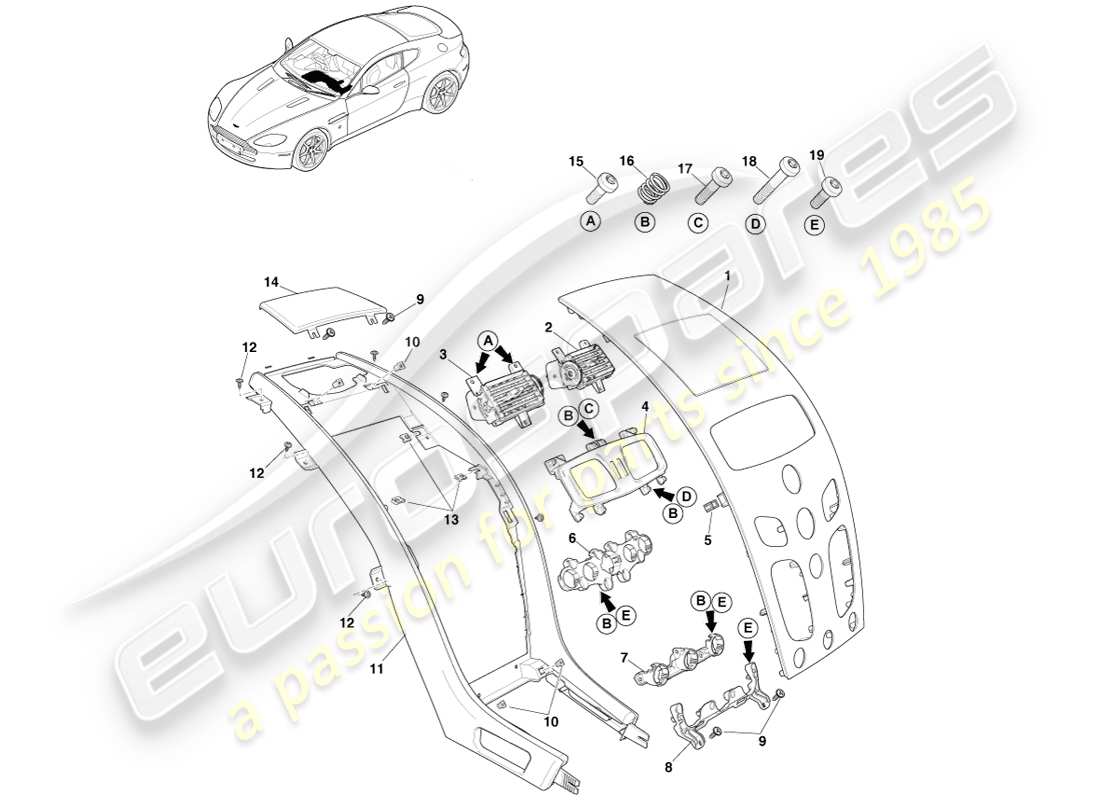 aston martin v8 vantage (2007) mittelkonsole, manuell, 16my ersatzteildiagramm