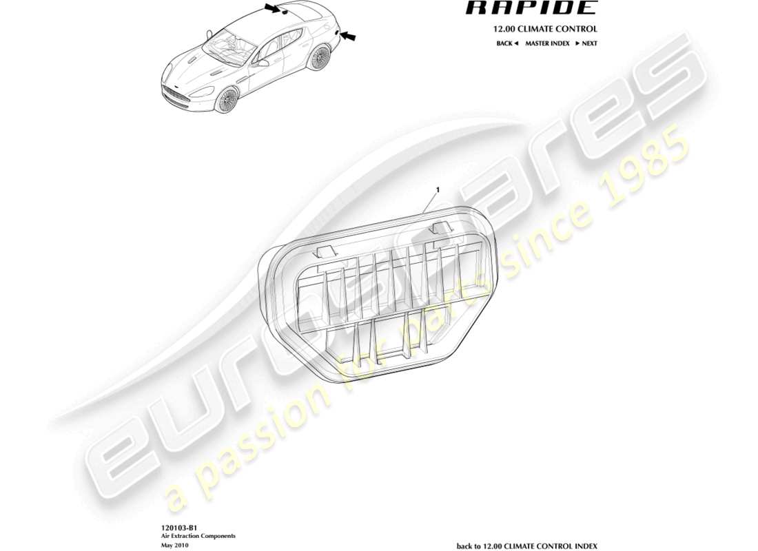 aston martin rapide (2017) teilediagramm für luftabsaugkomponenten