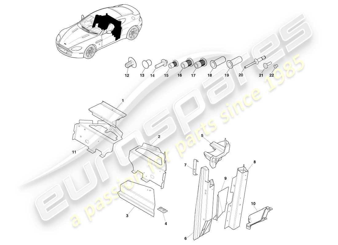 aston martin v8 vantage (2005) unterboden hinten, coupé-teilediagramm