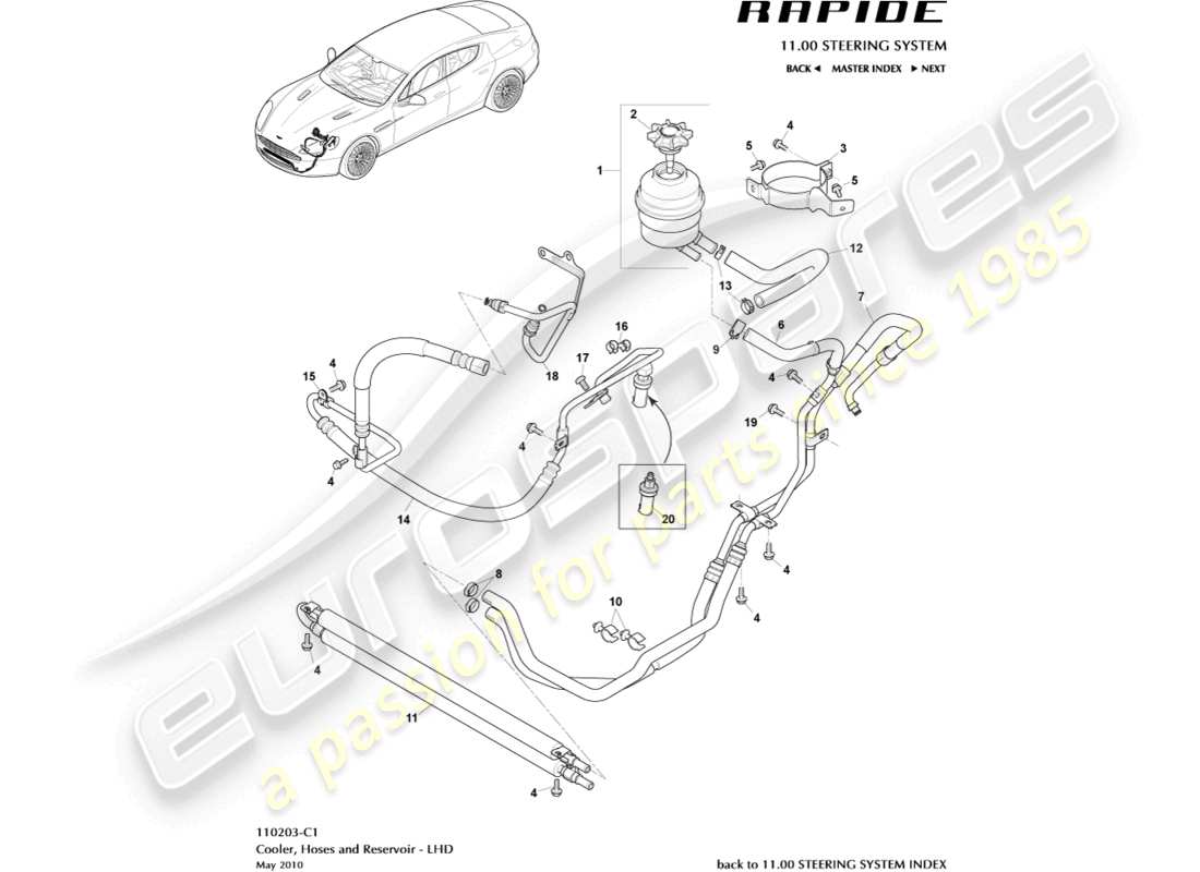 aston martin rapide (2017) pas-schläuche, lhd-ersatzteildiagramm