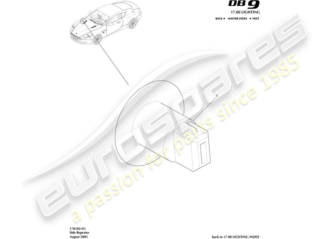 aston martin db9 (2012) teilediagramm für seitenblinker