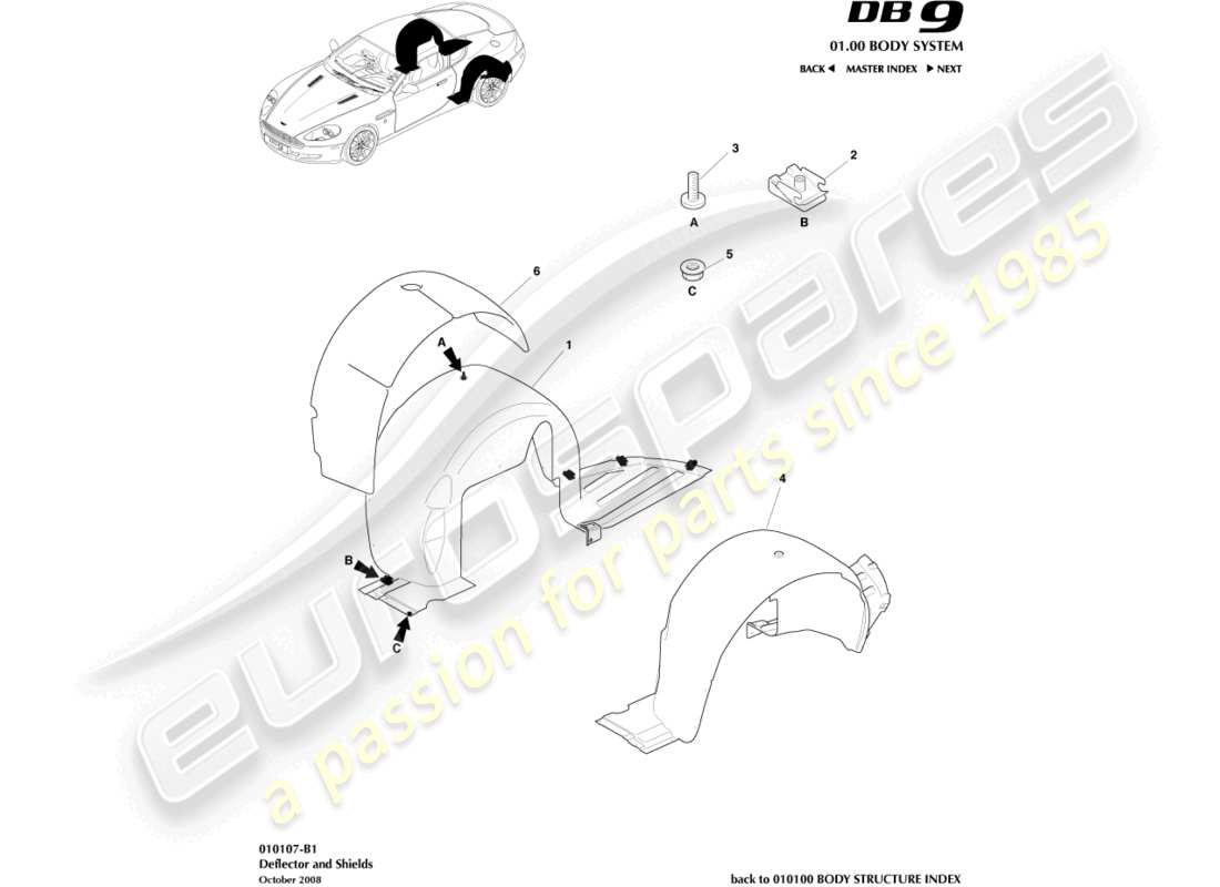 aston martin db9 (2005) teilediagramm für hintere radkästen