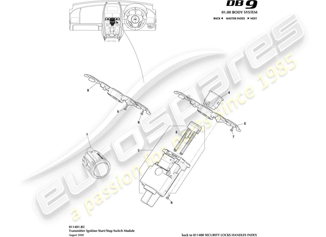 aston martin db9 (2012) teilediagramm des start/stop-moduls