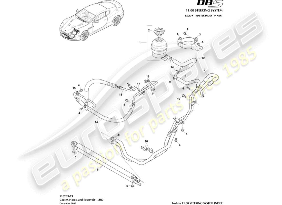 aston martin dbs (2011) kühler, schläuche und behälter, lhd-ersatzteildiagramm