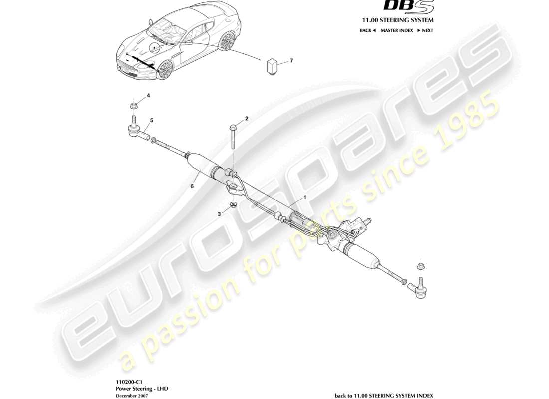 aston martin dbs (2014) servolenkung, lhd-teilediagramm