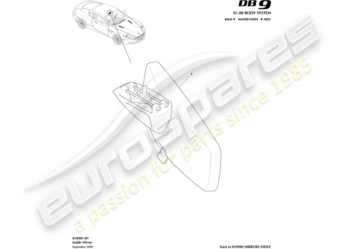 aston martin db9 (2005) innenspiegel, coupé-ersatzteildiagramm