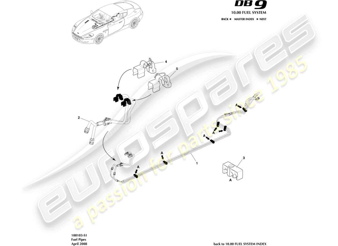 aston martin db9 (2006) teilediagramm für kraftstoffleitungen