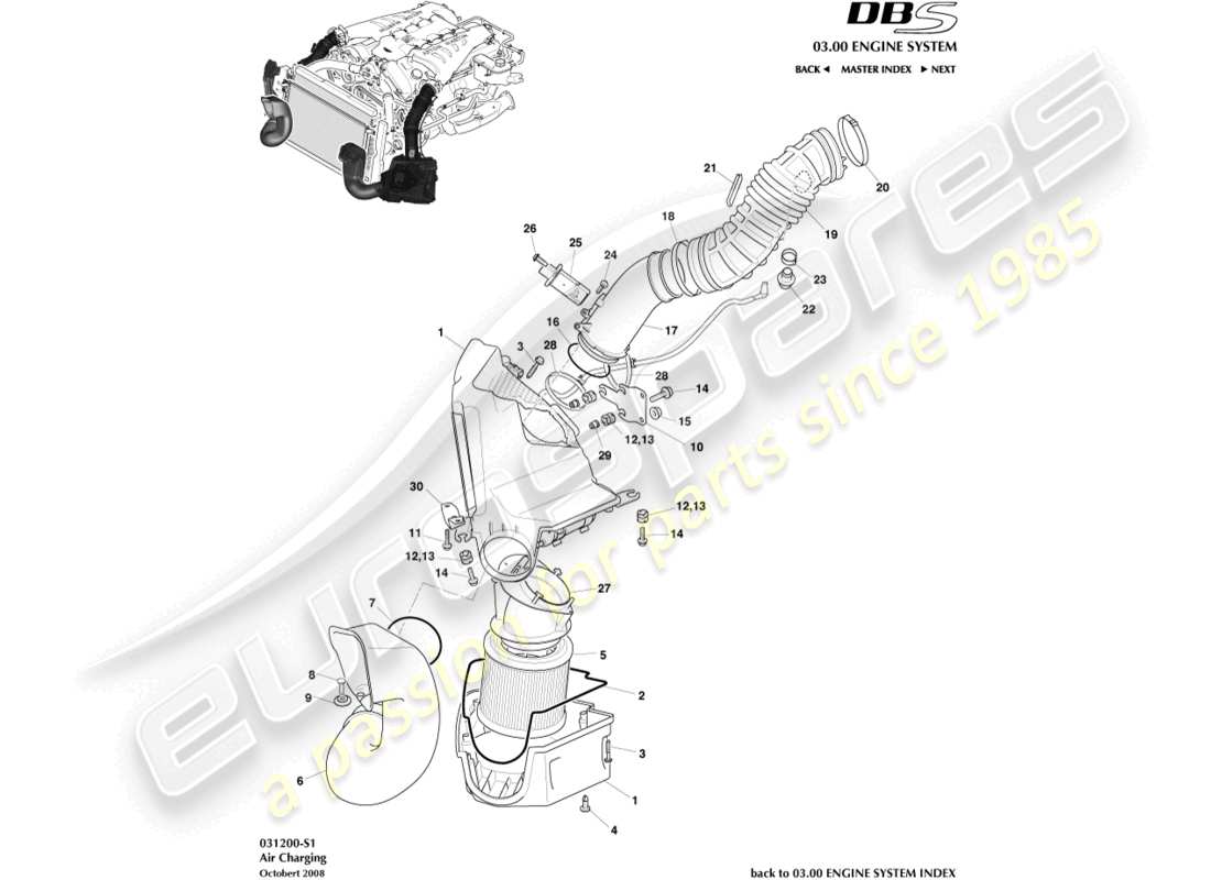 aston martin dbs (2012) teilediagramm für die luftaufladung