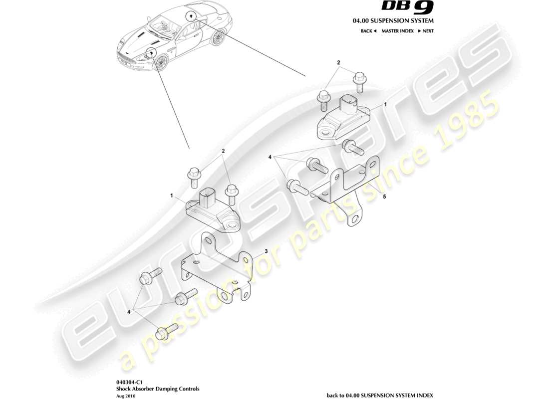 aston martin db9 (2007) teilediagramm für die stoßdämpfer-dämpfungssteuerung
