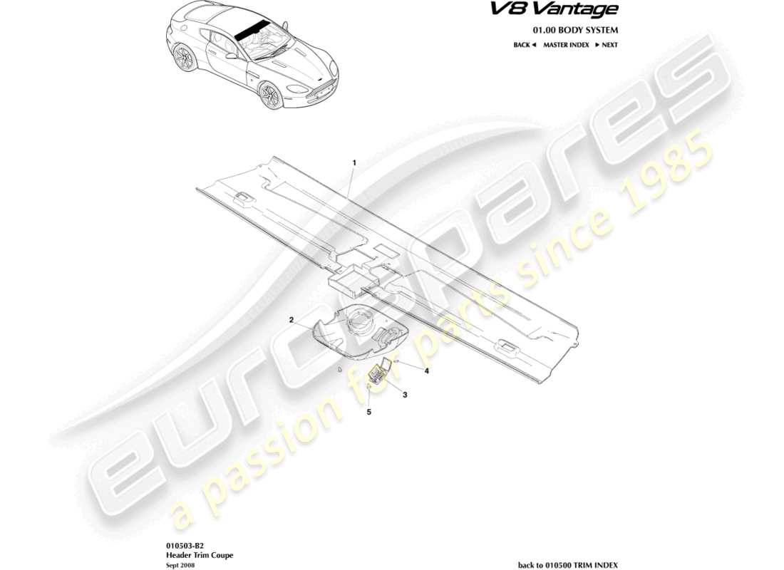 aston martin v8 vantage (2017) krümmerverkleidung, coupé-ersatzteildiagramm