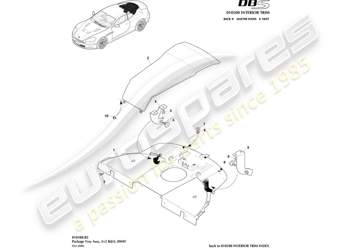 aston martin dbs (2008) paketablagebaugruppe, 2+2 b&o-teilediagramm