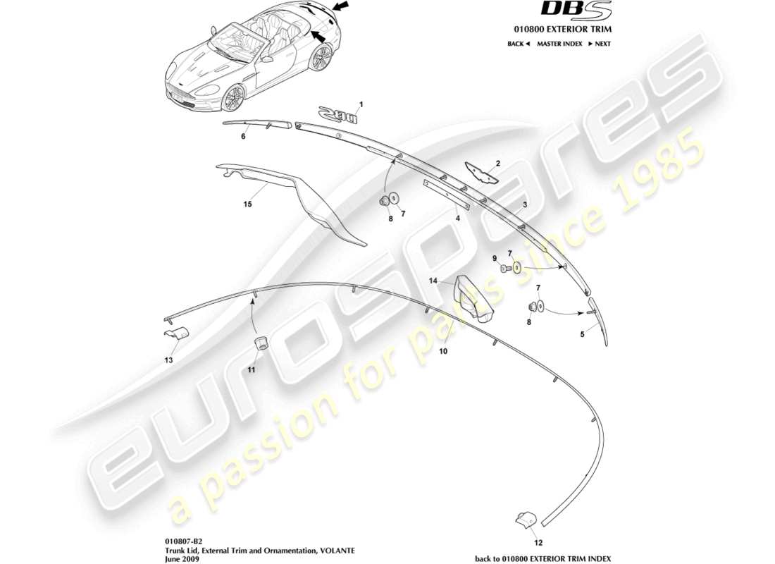 aston martin dbs (2014) kofferraumdeckelverkleidung, volante-ersatzteildiagramm