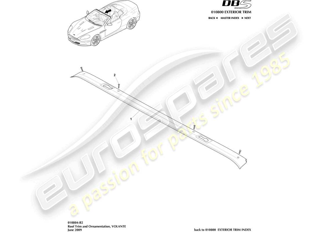 aston martin dbs (2008) dachverkleidung, volante-ersatzteildiagramm