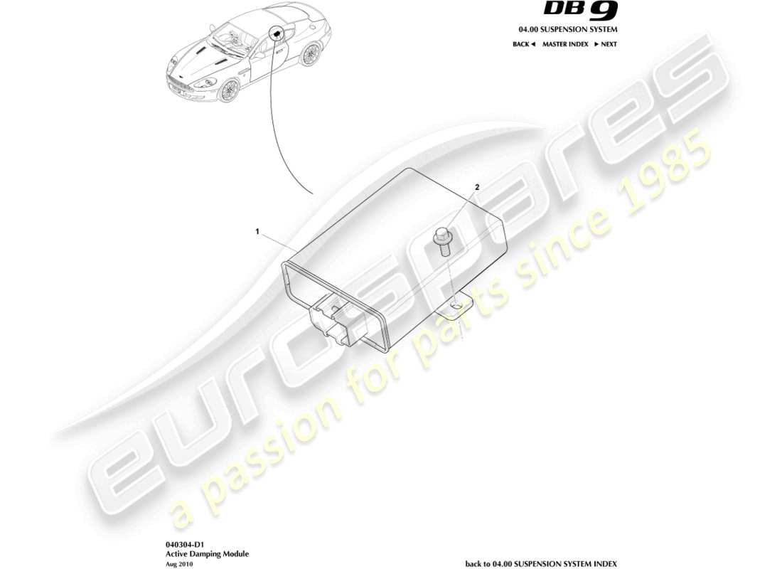 aston martin db9 (2008) teilediagramm des aktiven dämpfungsmoduls