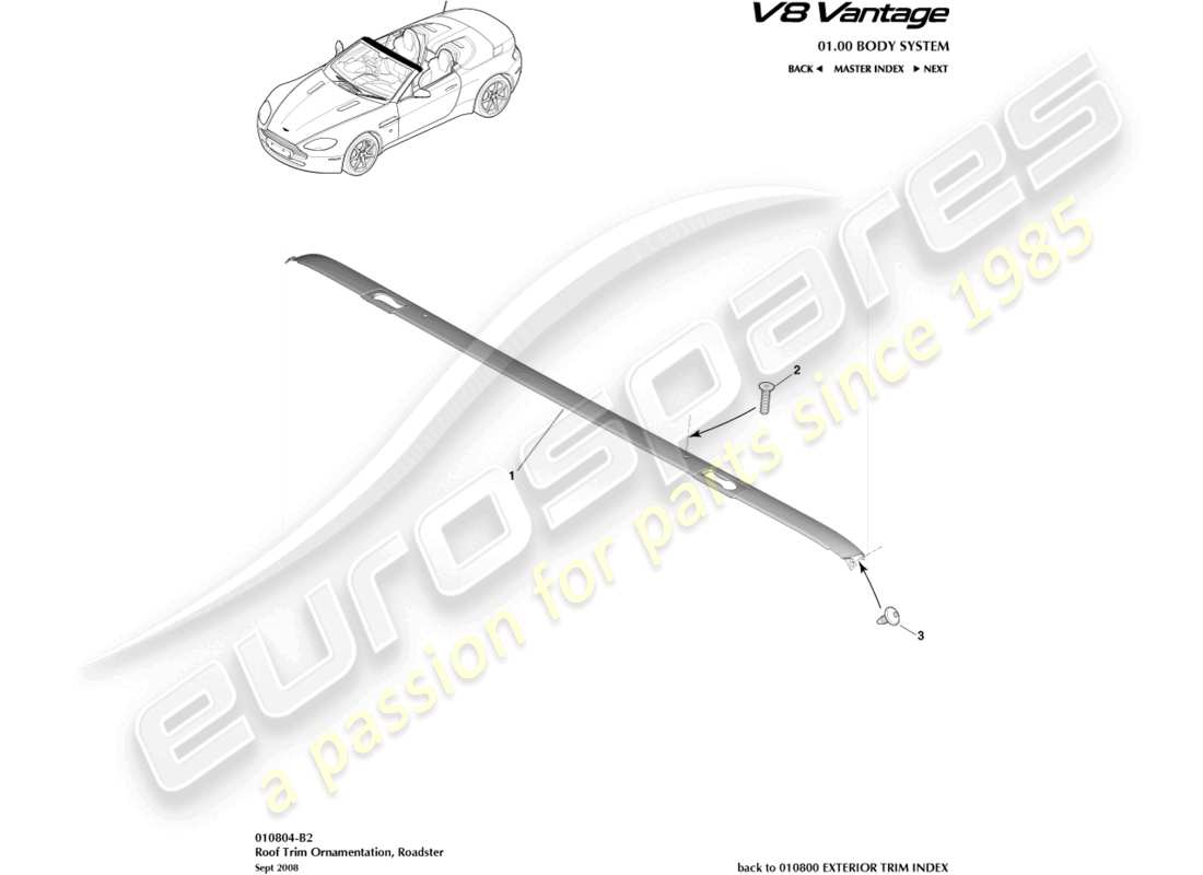 aston martin v8 vantage (2013) dachverkleidung, roadster-ersatzteildiagramm