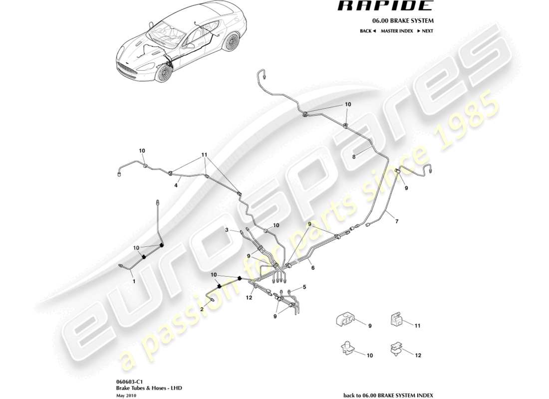aston martin rapide (2019) bremsleitungen und -schläuche, lhd-ersatzteildiagramm