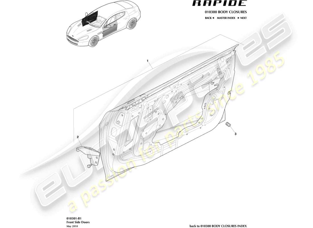 aston martin rapide (2011) teilediagramm der vordertürbaugruppe