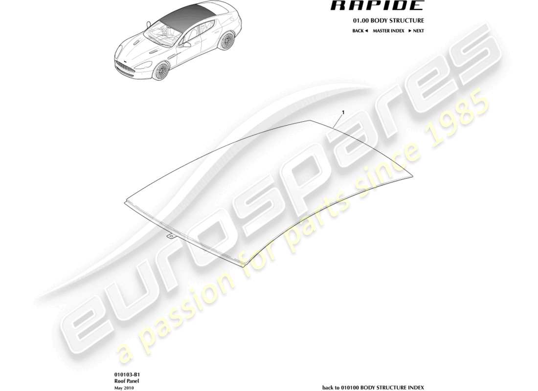 aston martin rapide (2011) roof-teilediagramm