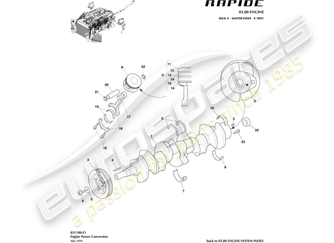 aston martin rapide (2011) teilediagramm für die stromumwandlung