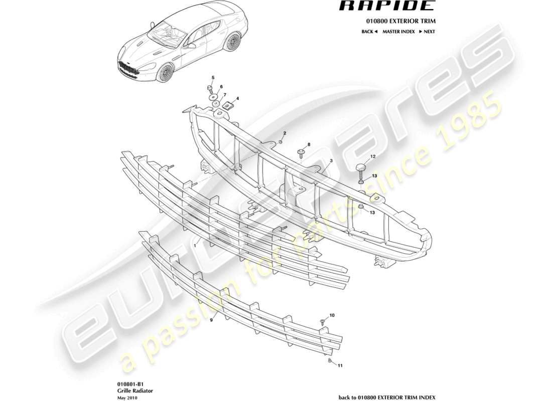 aston martin rapide (2011) teilediagramm für radiogitter