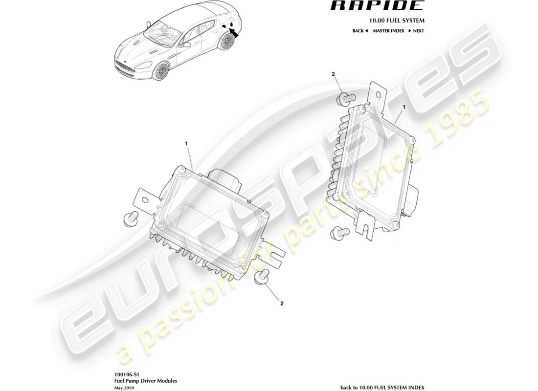 aston martin rapide (2011) teilediagramm des kraftstoffpumpenmoduls