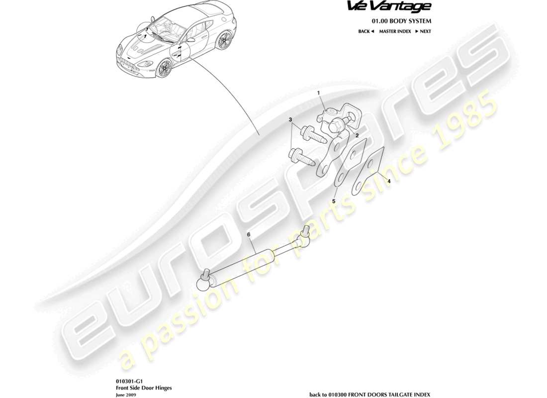 aston martin v12 vantage (2013) teilediagramm für türscharniere