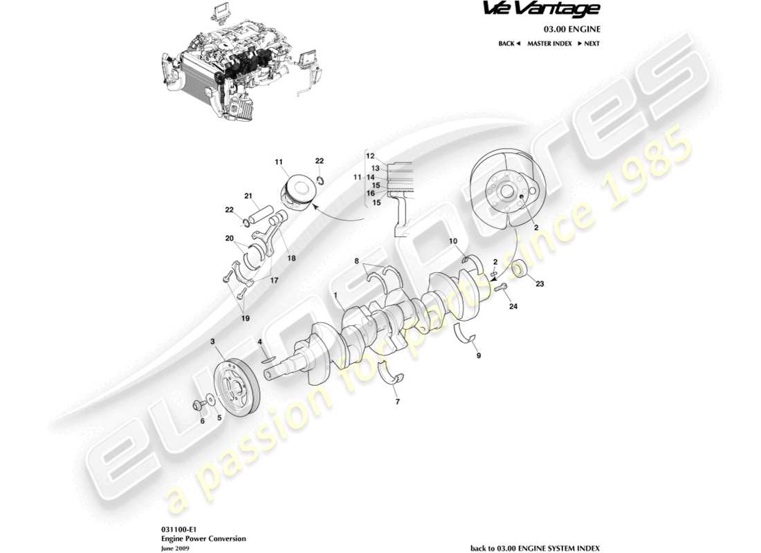 aston martin v12 vantage (2013) teilediagramm für die stromumwandlung