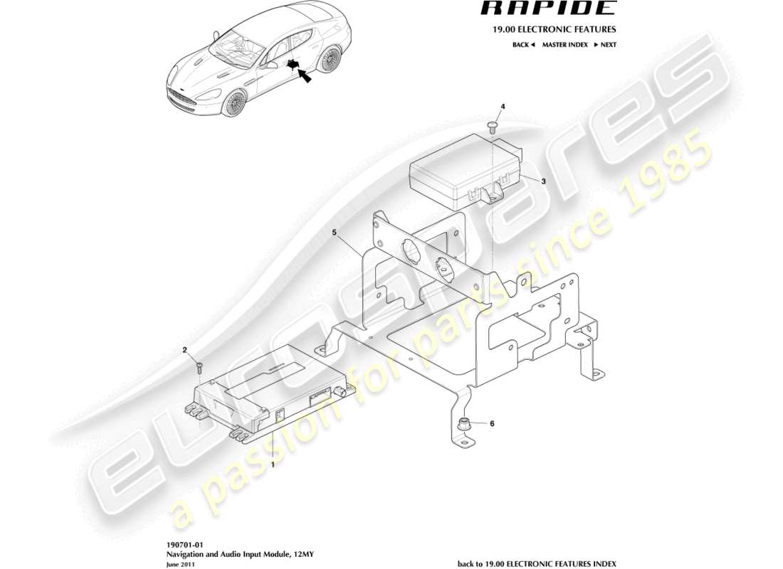 aston martin rapide (2011) navigationsmodul, 12my im teilediagramm