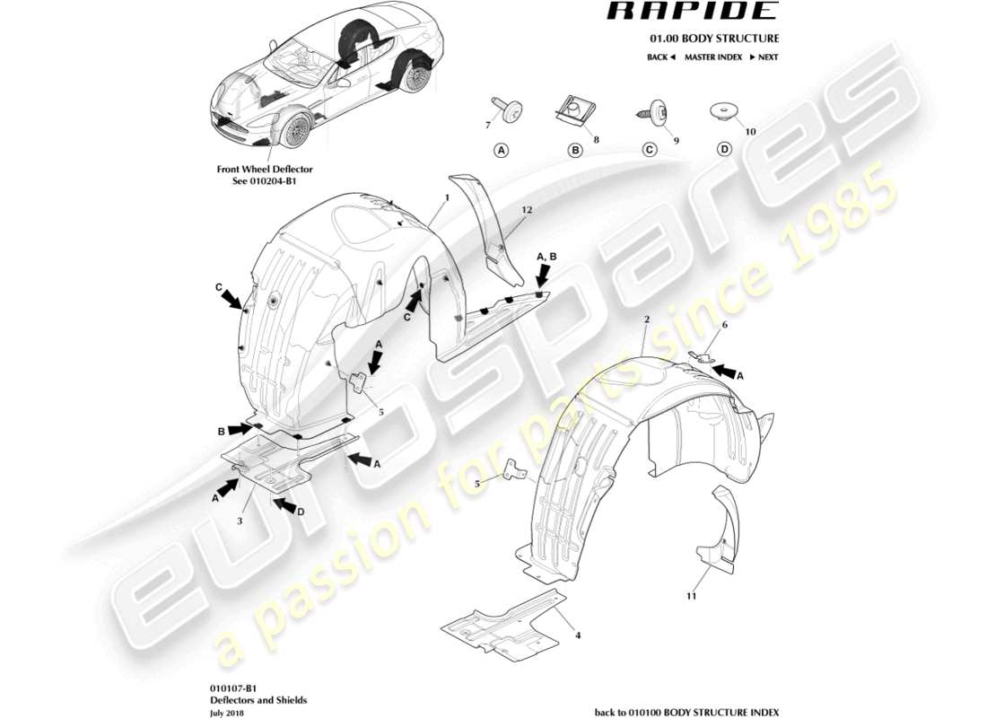 aston martin rapide (2011) teilediagramm für hintere radkästen