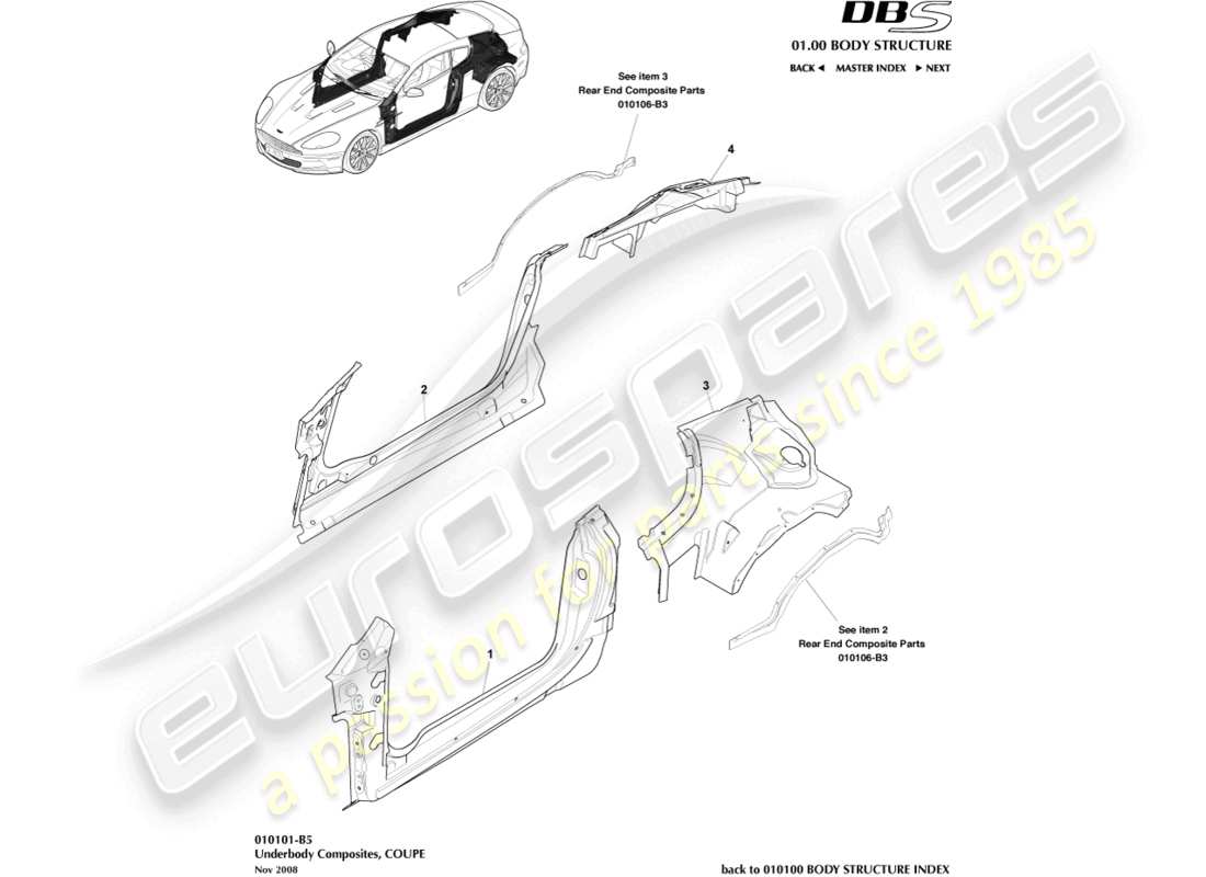 aston martin dbs (2008) unterboden-verbundwerkstoffe, coupé-teilediagramm