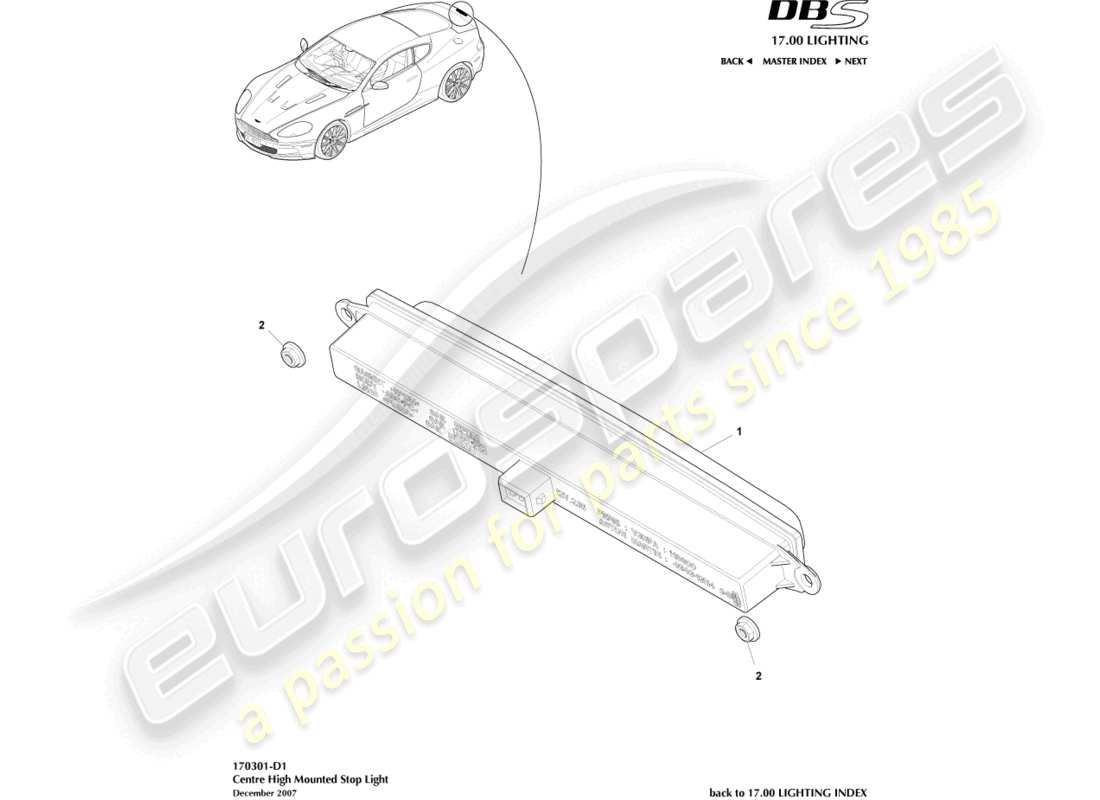 aston martin dbs (2011) ersatzteildiagramm für hoch montiertes bremslicht