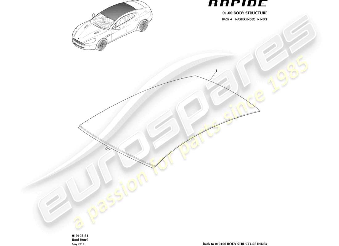 aston martin rapide (2013) roof-teilediagramm