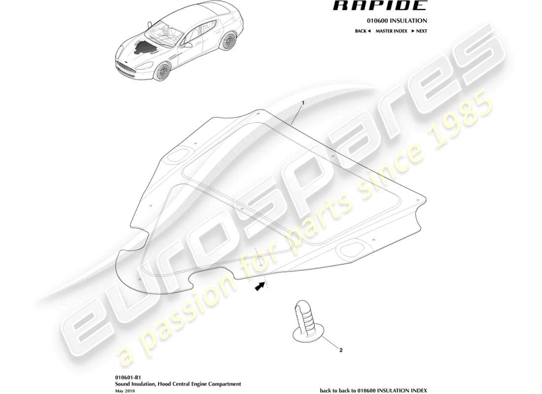 aston martin rapide (2011) teilediagramm der motorraumverkleidung