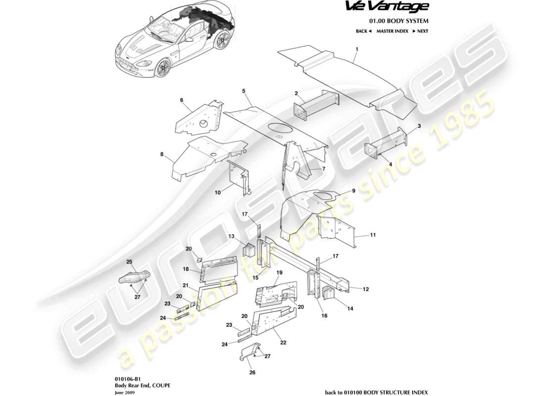 aston martin v12 vantage (2010) karosserieheck, coupé-ersatzteildiagramm