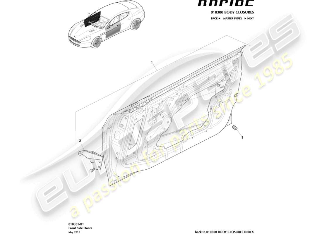 aston martin rapide (2012) teilediagramm der vordertürbaugruppe