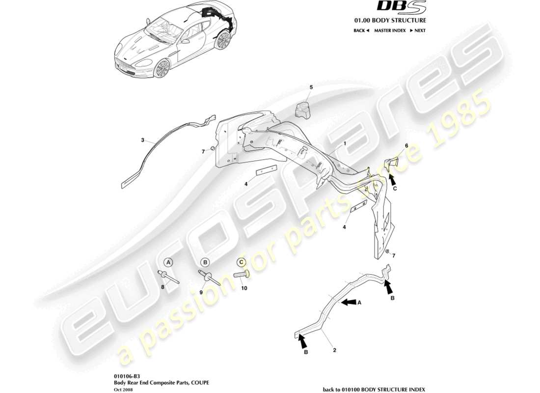 aston martin dbs (2012) karosserie-heckteil-verbundwerkstoff, coupé-teilediagramm