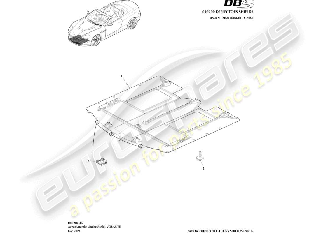 aston martin dbs (2009) vorderer unterbodenschutz, volante-ersatzteildiagramm