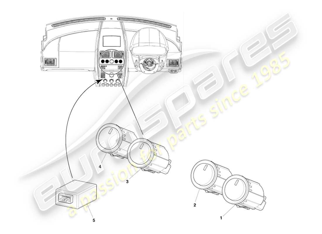 aston martin v8 vantage (2007) teilediagramm für getriebeschalter